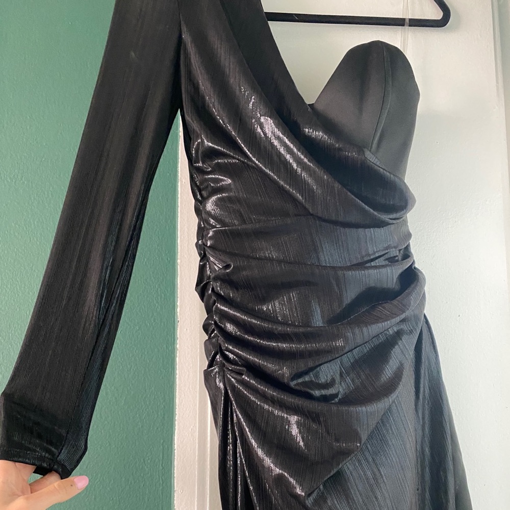 House of CB VONA' BLACK ASYMMETRIC DRAPED GOWN XS - Picture 5 of 8
